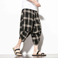 Men'S Seven Point Pants Plaid Summer Slacks Outdoor Holiday Casual Pant For Men Thin Baggy Trousers Streetwear Ropa Hombre