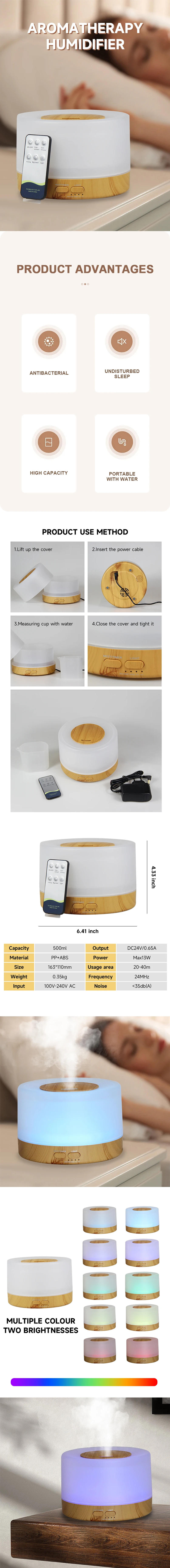 Description Picture 2 of item500ML Air Humidifier Essential Oil Diffuser Aroma Diffuser With Colorful Night Lights 24V 0.5AH Humidifier Mini-Size Humidifier