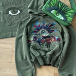 Hoodie Y2K Hip Hop Retro Abstract Pattern Green Oversized Hoodie Sweatshirt Women Men Harajuku Gothic Streetwear Pullover Hoodie