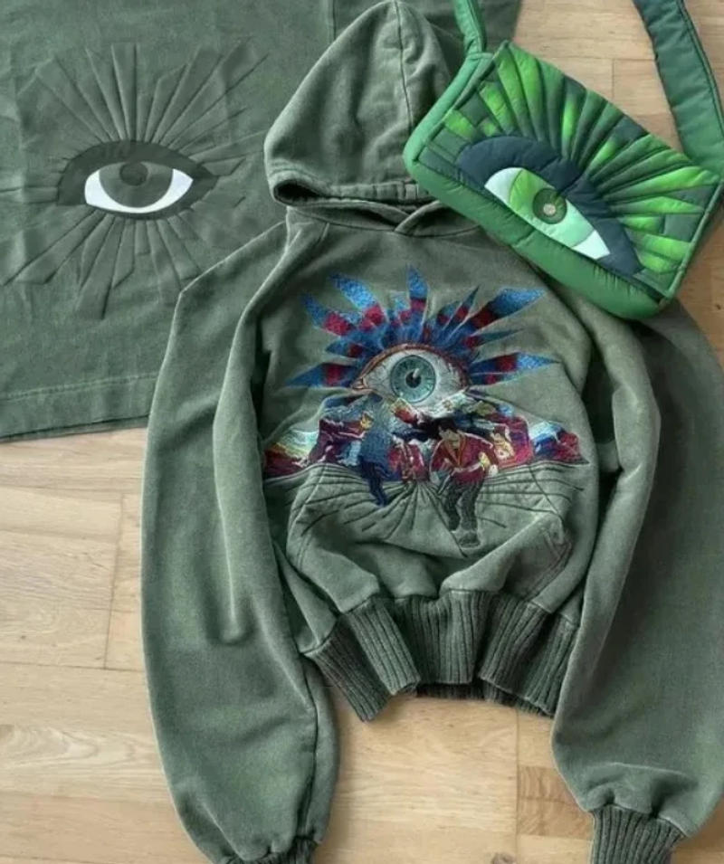 Description Picture 2 of itemHoodie Y2K Hip Hop Retro Abstract Pattern Green Oversized Hoodie Sweatshirt Women Men Harajuku Gothic Streetwear Pullover Hoodie