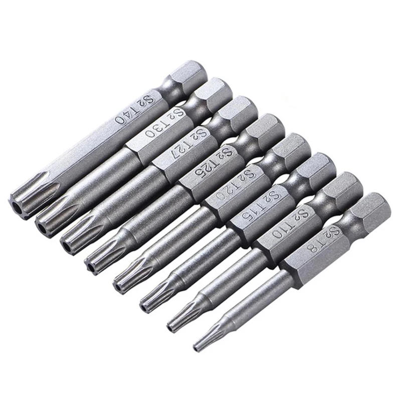 Description Picture 4 of item8Pcs Torx Screwdriver Bit Set 50mm Magnetic Tamper Resistant Star Bits 1/4" Hex T8-T40 Screwdriver Wrench Drill Bit Set