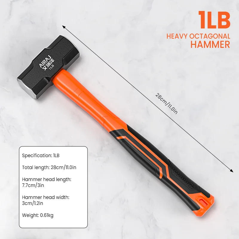 Description Picture 3 of itemAIRAJ Octagon Hammer Heavy Wall Hammer One-Piece Heavy Hand Hammer Wall Removal Soft Handle Solid Iron Hammer Construction Tool