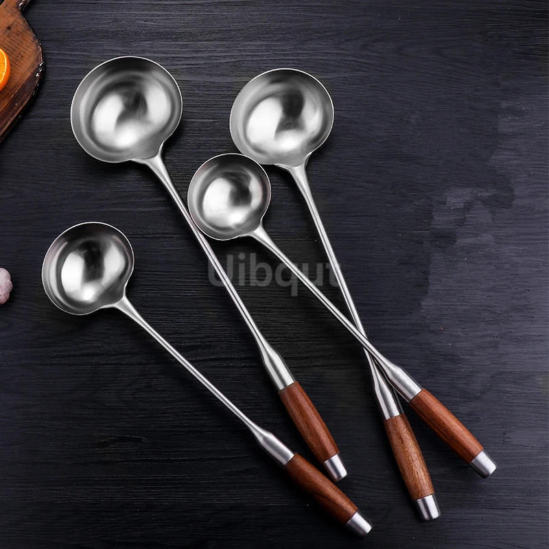 Description Picture 3 of itemLong Handle Soup Ladle Spoon Turner Stainless Steel Rosewood Spatula Sauces Spoon Kitchen Cooking Utensils Tool wood wok spatula