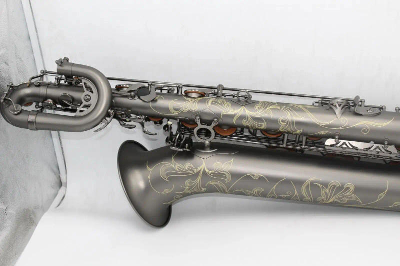 Description Picture 4 of itemHigh grade music Matt black Baritone Saxophone full body hand engraving