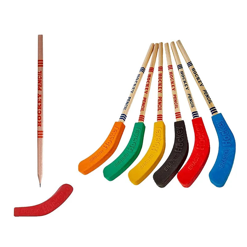 Description Picture 4 of item6Pcs Hockey Pencils And Erasers 9 Inch Hockey Stick Pencils for Kids Students Sports Fans Birthday Party Gifts