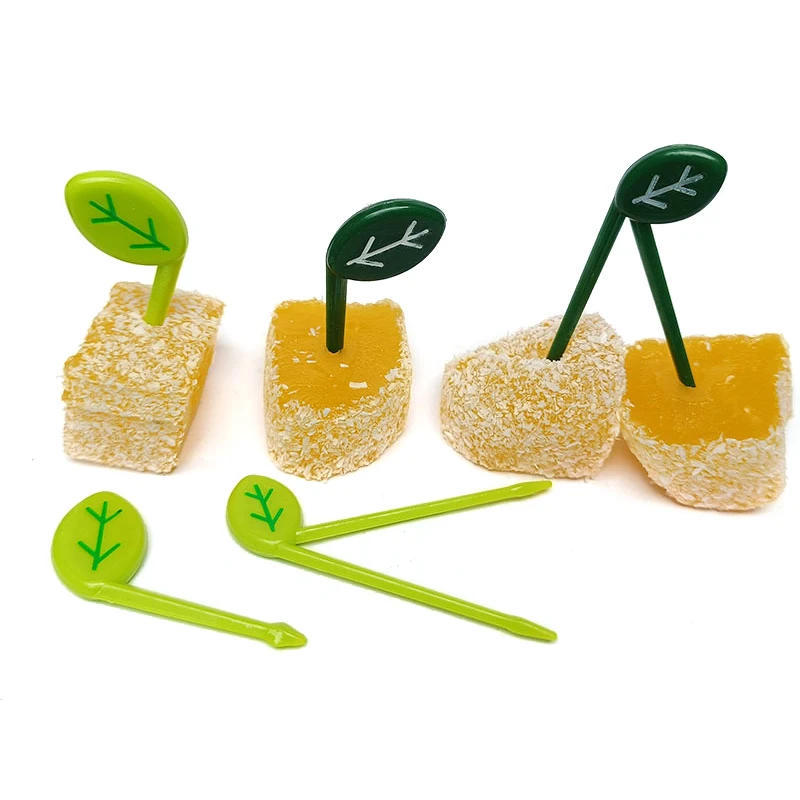Description Picture 6 of item10pcs/set Leaves Fruit Fork Picks Kids Mini Forks Toothpick For Sandwich Snack Dessert Lunch Bento Accesories Party Decoration
