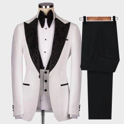 Luxury Groom Wedding Suits Luxury Formal Prom Party Tuxedo Tailor-Made Gem Stone Peaked Lapel Jacket Vest Pants 3 Pieces Dress