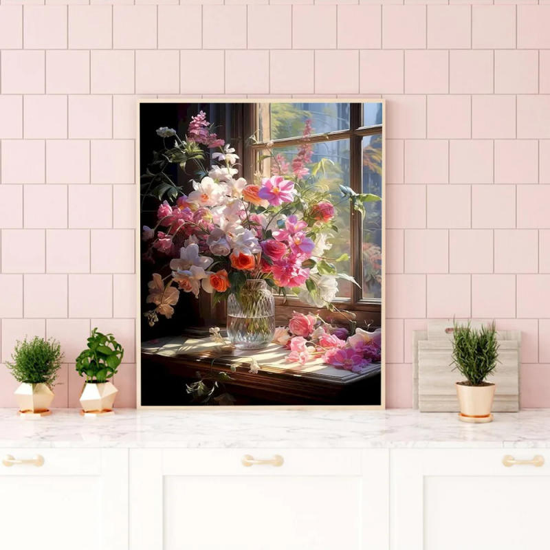 Description Picture 3 of itemMomoArt Paint By Number Rose Flower Fruit Pictures By Numbers Peony Vase Oil Painting Window Diy Gift Hand Paint Kits On Canvas