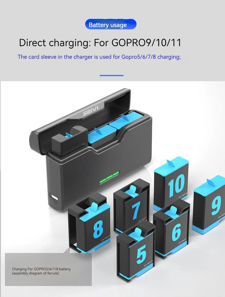 Description Picture 5 of itemuniversal Battery Charger For GoPro Hero 11 10 9 8 7 6 5 camera Accessories Fast Smart Charging Case Charger Storage Box SD slot