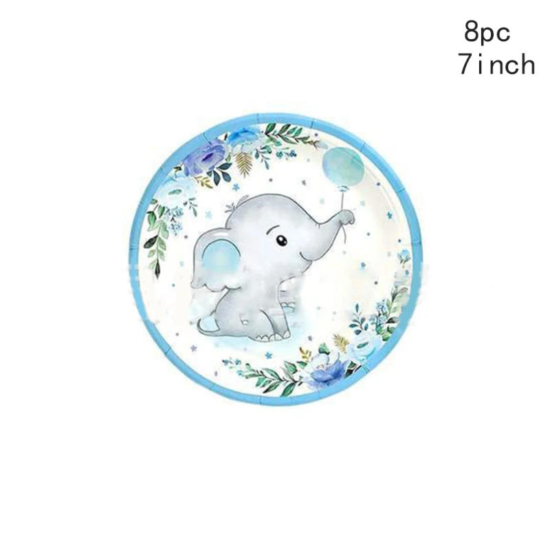 Description Picture 3 of item8pcs Blue Elephant Disposable Tableware Elephant Balloon Paper Plate Napkins Cups Happy Baby  Birthday Party Decor Baby Shower