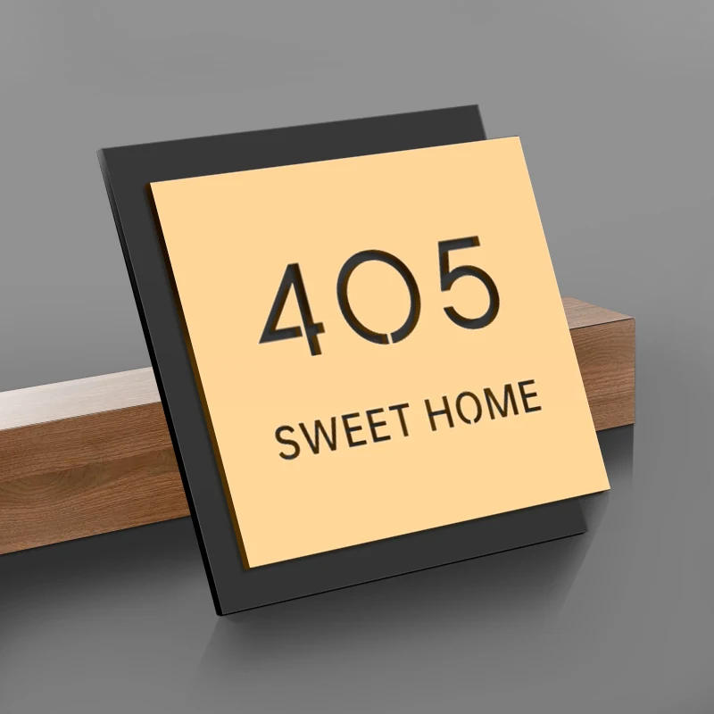 Description Picture 5 of itemModern Personalized Custom Matt Black Gold Acrylic 3D House Numbers Sign Address Name Plaques Door Plate Decor Office Hotel