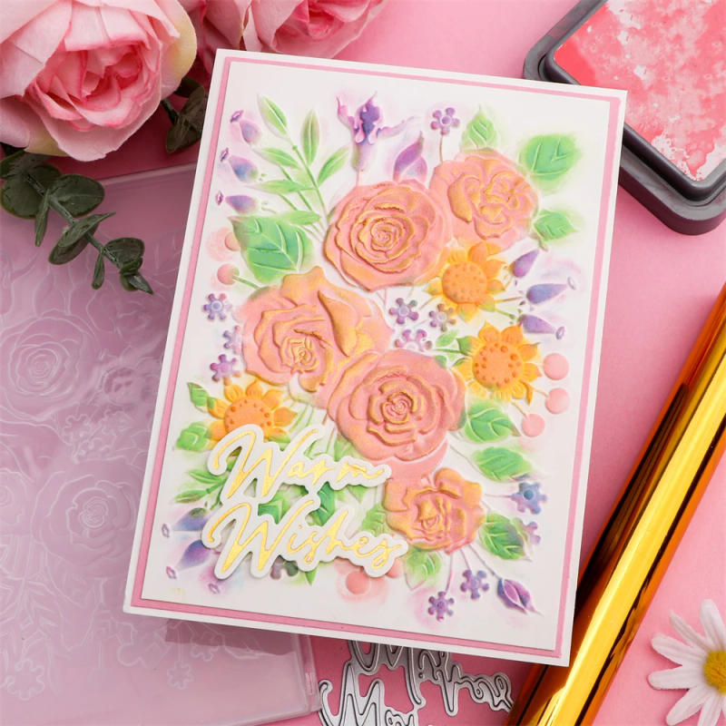 Description Picture 4 of itemNew 3D Embossing Folder Blooming Anemone Bouquets Flower and Leaves Pattern For DIY Scrapbooking Album Decor Card Making Craft