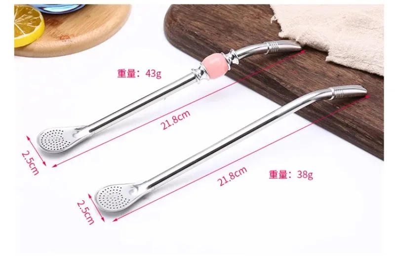 Description Picture 4 of itemStainless Steel Straws Yerba Mate Tea Bombilla Gourd Reusable Drinking Straws Filtered Spoon Straw Mate Drink Bar Accessories