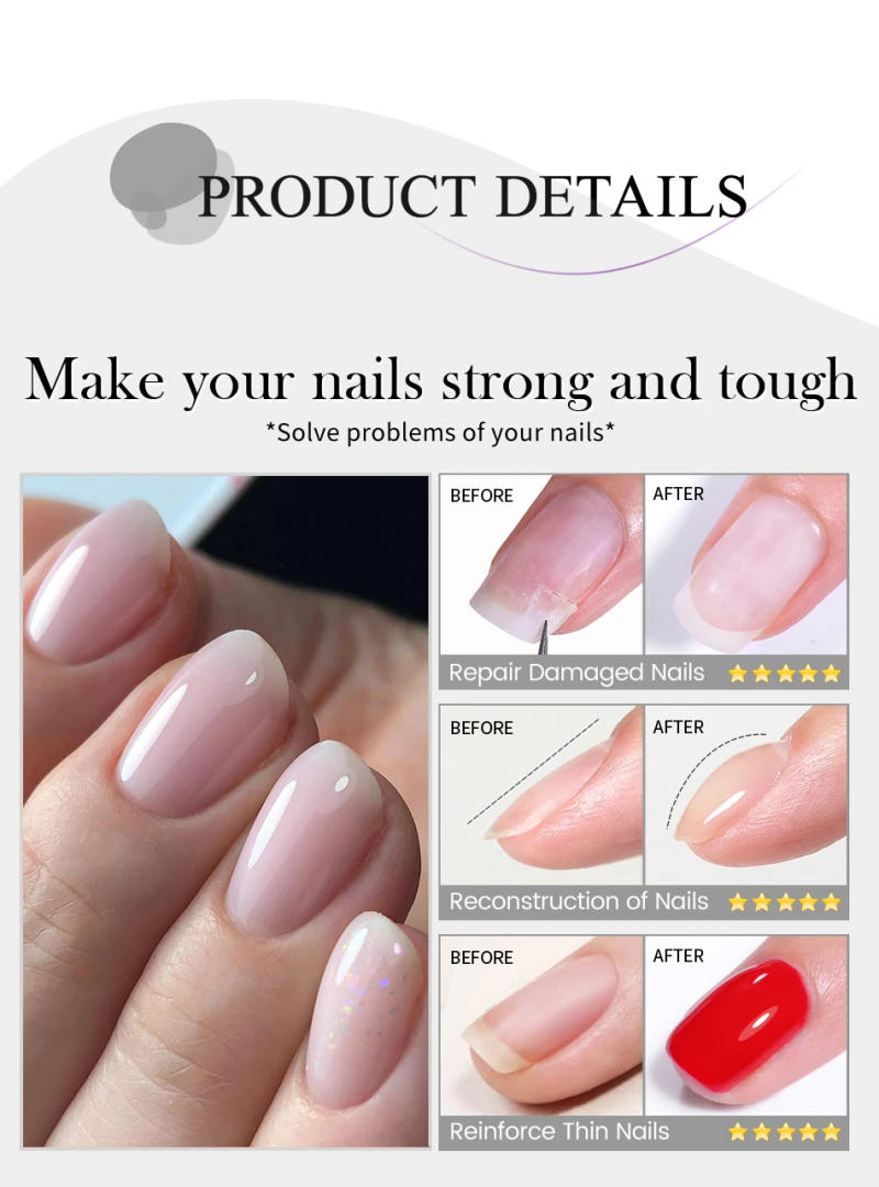 Description Picture 4 of itemUR SUGAR 150g Fiberglass Rubber Base Nail Repair Gel UV Semi Permanent Repair Fix Crack Varnish Manicure Strengthener