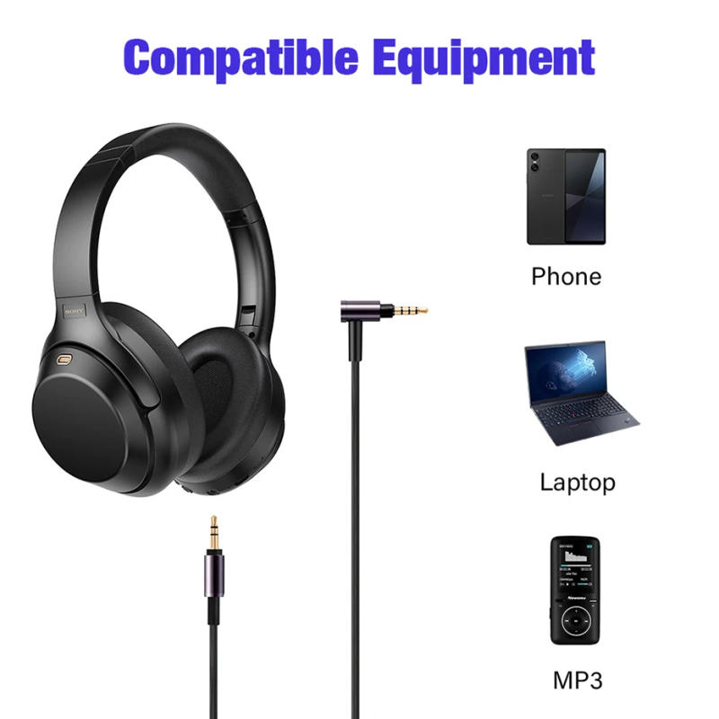 Description Picture 3 of item3.5mm Jack Aux Cable For Sony WH 1000 XM2 XM3 XM4 XM5 H900N 800 MDR 1000x ATH MSR7 Headphones 90 Degree HIFI Audio Mic Connecter