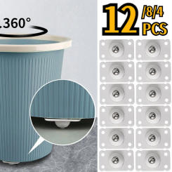 12PCS Self Adhesive Caster Mini Swivel Wheels Stainless Steel Universal 360 Degree Rotation Pulley for Furniture Storage Box
