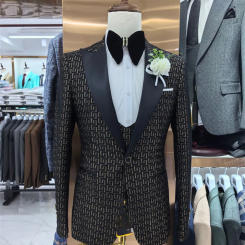 Men Suit Set For Wedding Groom Suit Business 3 Piece Set For Men 2024 Popular Printed Jacket Dress Blazers Coat Trousers Suit