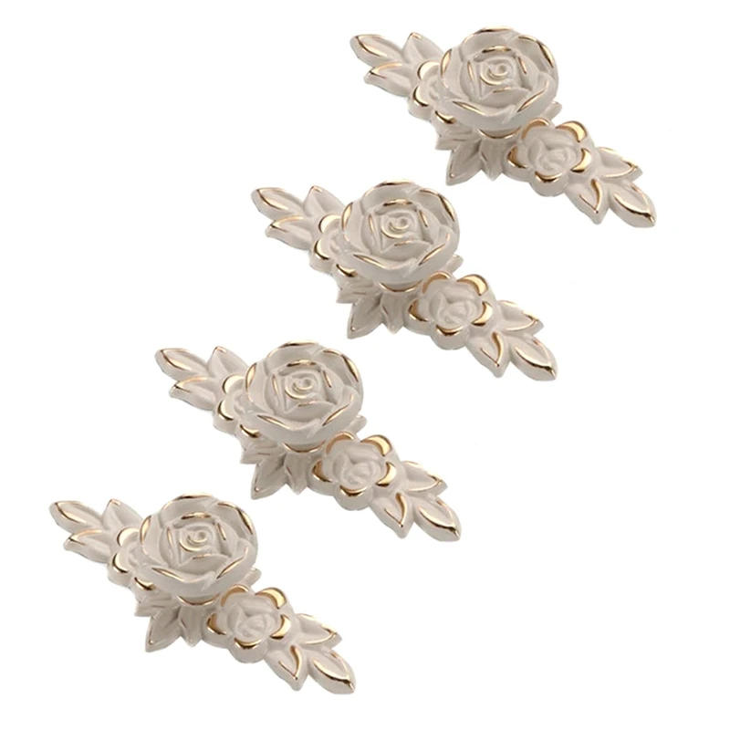 Description Picture 6 of item4Piece Euro Roses Cabinet Knobs With Backplate Flower Drawer Pull Handles For Dresser Vanity Nightstand Cupboard