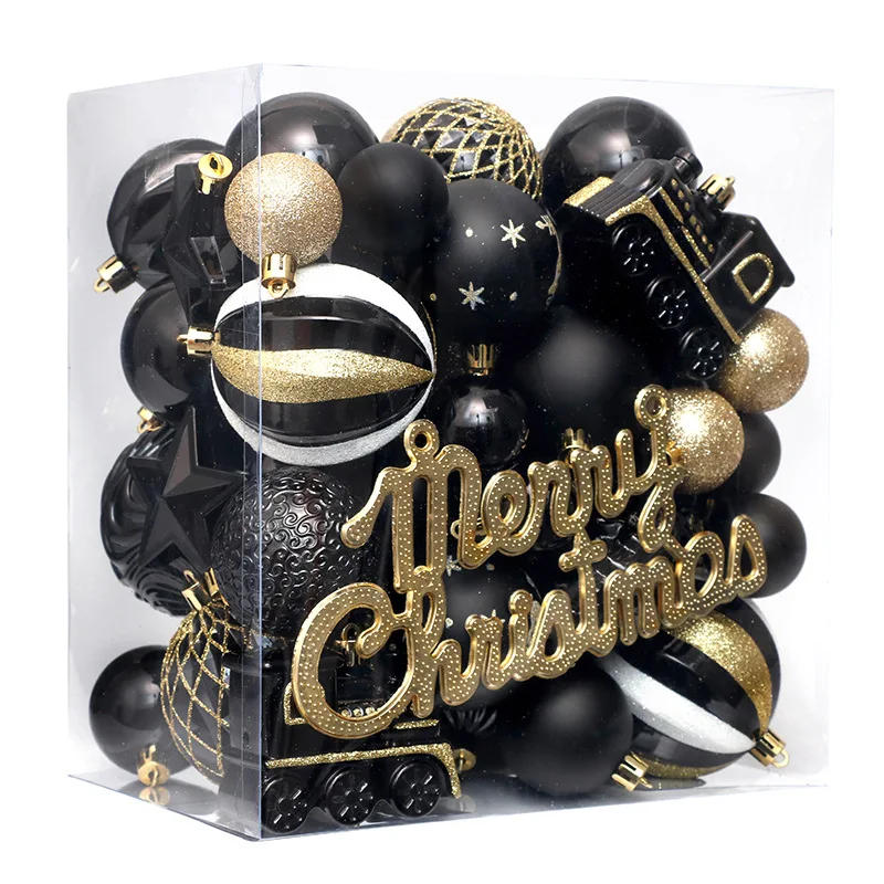 Description Picture 6 of item65pcs Christmas Ball Pendant Xmas Tree Hanging Ornaments Black Gold Baubles Merry Christmas Decoration For Home Navidad Noel