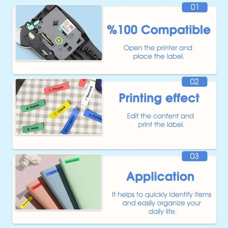 Description Picture 6 of item10PK Compatible for Brother 6/9/12mm TZe231 TZe Tape TZe431 TZe531 TZe631 TZe731 Laminated Label for Brother P-touch Label Maker