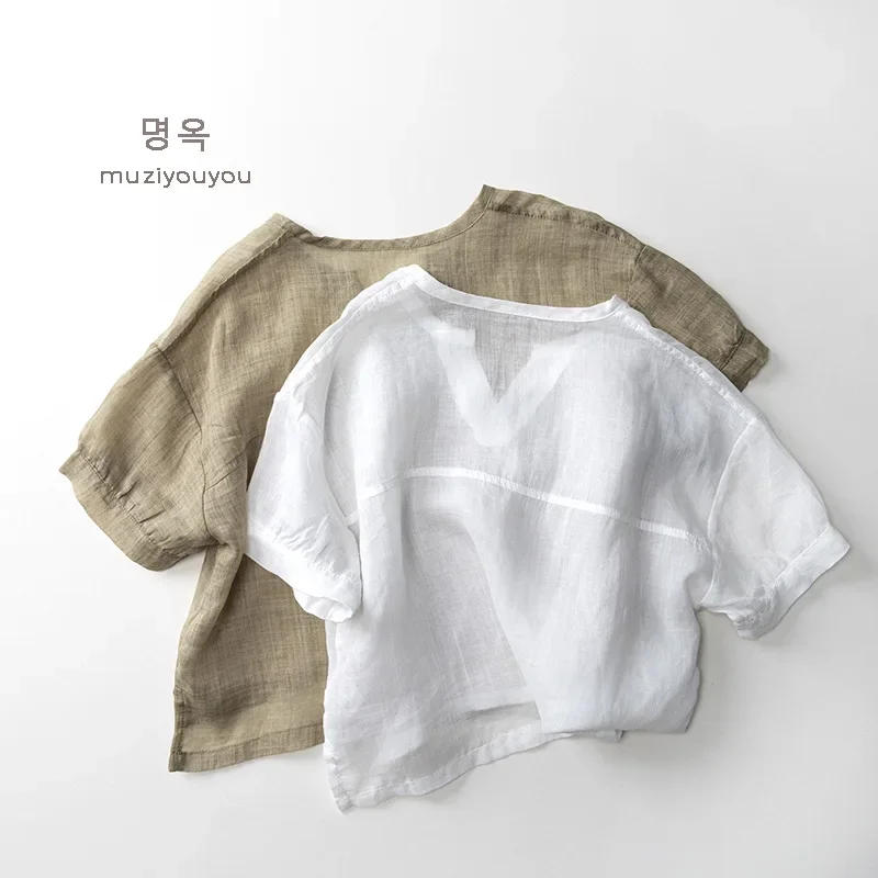 Description Picture 4 of itemChildren's Shirt 2025 Summer New Style Cool and Breathable Thin T-shirt Top for Boys and Girls Japanese and Korean Clothing