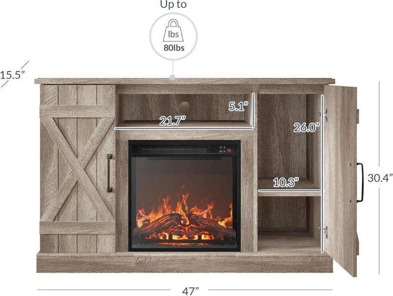 Description Picture 3 of itemBELLEZE 47" TV Stand with 18" Electric Fireplace Heater & Media Entertainment Center Console Table for TV up to 50" with Open St