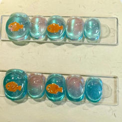 10Pcs Glitter Handmade Press on Nails Full Cover Goldfish Decorations Short Round Head Ballerina False Nails Manicure Nail Tips