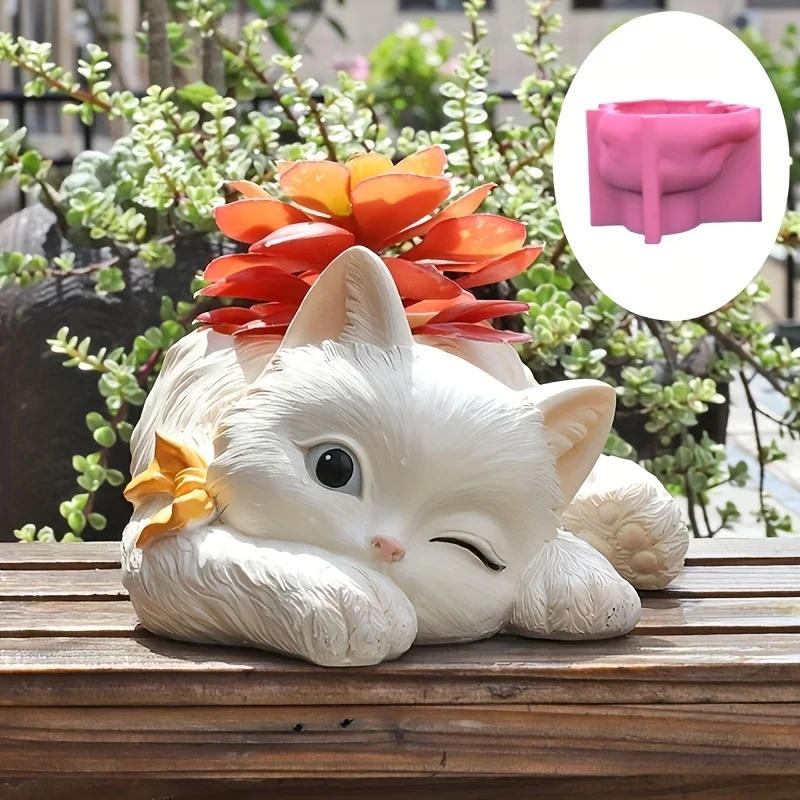 Description Picture 2 of itemLying Cat Flower Pot Mould DIY Concrete Silicone Pot Mold Succulent Flowerpot Clay Cement Plaster Molds DIY Home Garden Decor