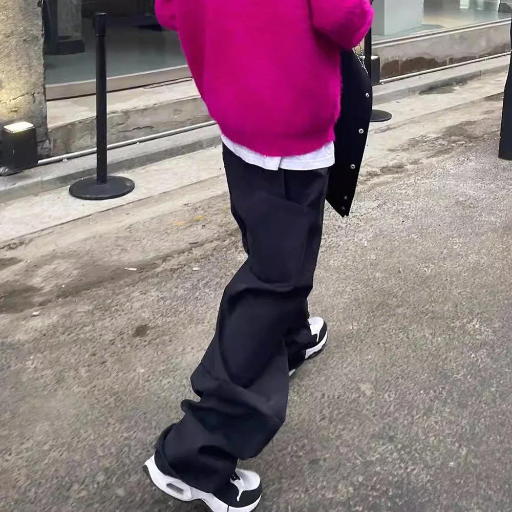 Description Picture 6 of itemStreetwear Wide Leg Black Pleated Cargos Unisex Straight Y2K Baggy Casual Trousers Men's Ruched Loose Oversized Flare Pants