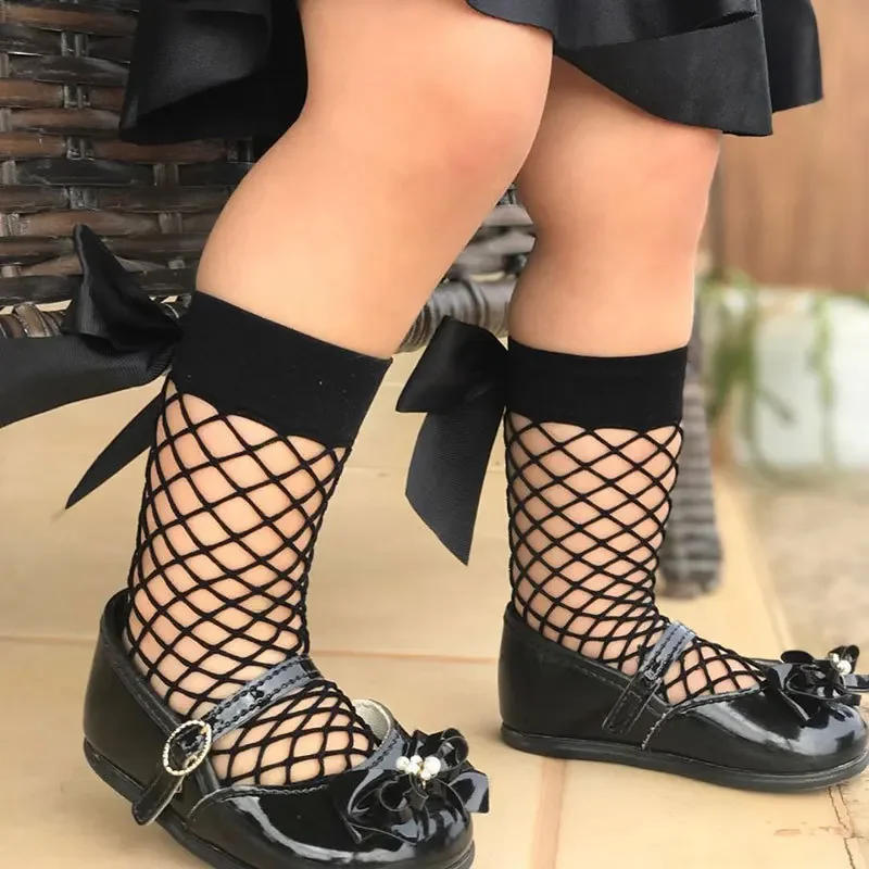 Description Picture 4 of itemSummer Thin Baby Girls Kids Mesh Socks 2023 New Bow Fishnet Knee High Long Socks Net Vintage Black White Short Ankle Stockings