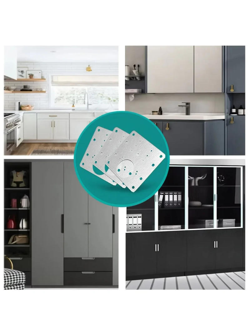 Description Picture 6 of item8pcs cabinet hinge stainless steel flat fixed bracket with screws, perforated hinge repair bracket wooden furniture