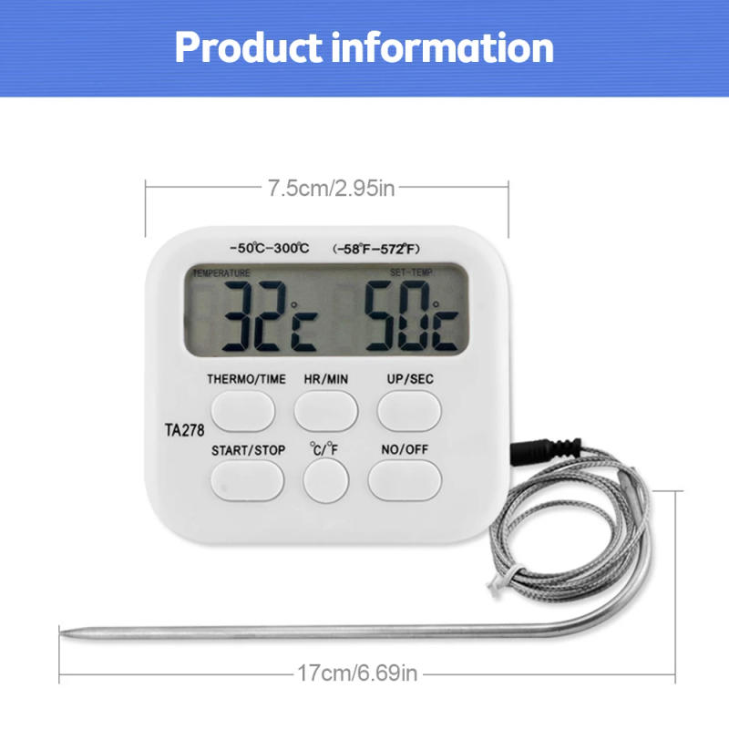 Description Picture 4 of itemTA278 Digital Kitchen Thermometer Timer Stainless Steel Probe Meat BBQ Food Temperature Barbecue Cooking Tools with Alarm
