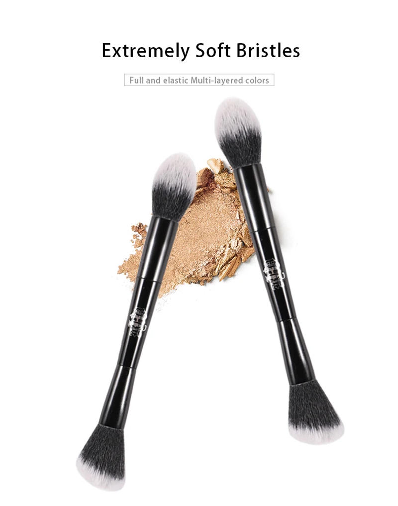 Description Picture 3 of itemKat Von D- Makeup Brush 23 Double Head Powder Brush Soft Fiber Hair Elegant Black Handle Brand Makeup Brushes for Woman