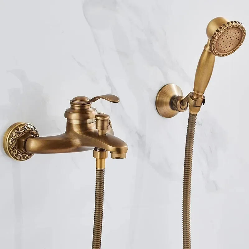 Description Picture 4 of itemAntique Bathtub Shower Set Wall Mounted Brass Faucet Bathroom Hot  and Cold Bath and Mixer Taps Brass