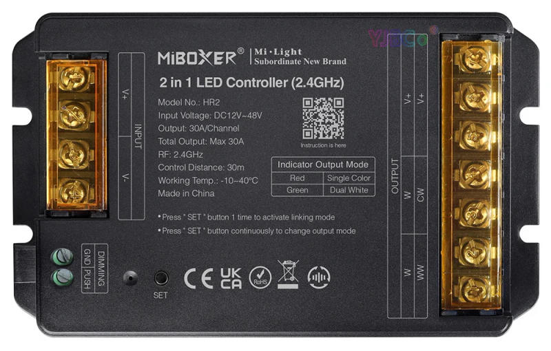 Description Picture 6 of itemMiboxer 12V~48V 30A (Single color/Dual white) 2 in 1 2.4G LED Controller HR2 PUSH dimmer Compatible with Mi-Light 2.4GHz remote