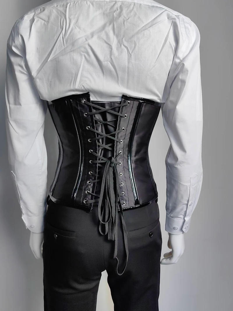 Description Picture 6 of itemMen Corset Waist Trainer Steel Bones Lace Up Tight Tops Tummy Control Medieval Body Shaper With Zipper