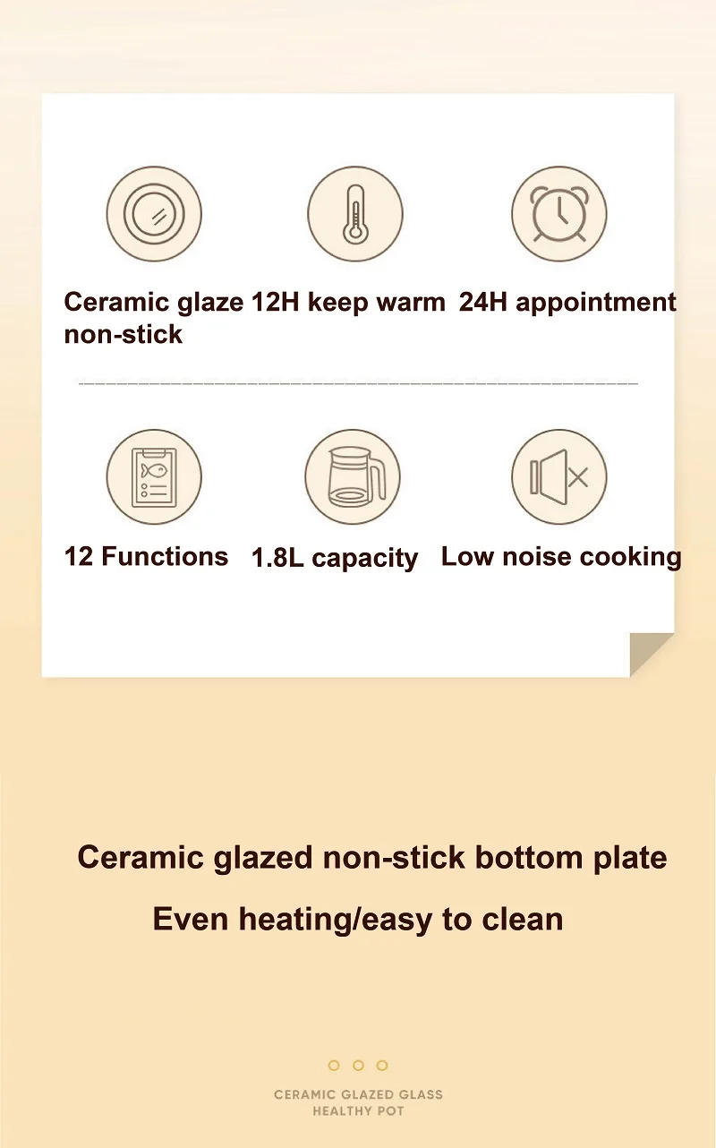 Description Picture 3 of item1.8L Smart Health Pot Multifunctional Appointment Electricity Kettle Glass Thermostat Baby Milk Kettle Tea Maker Kitchen Tools