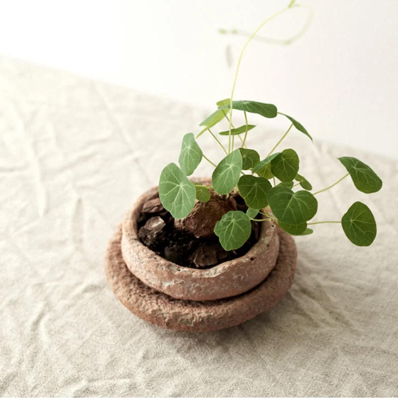 Description Picture 5 of itemHandmade Ceramic Flower Pot with Base Tray Green Plant Pots Flower Vase Garden Pots Planters Desktop Flowerpot Garden Supplies