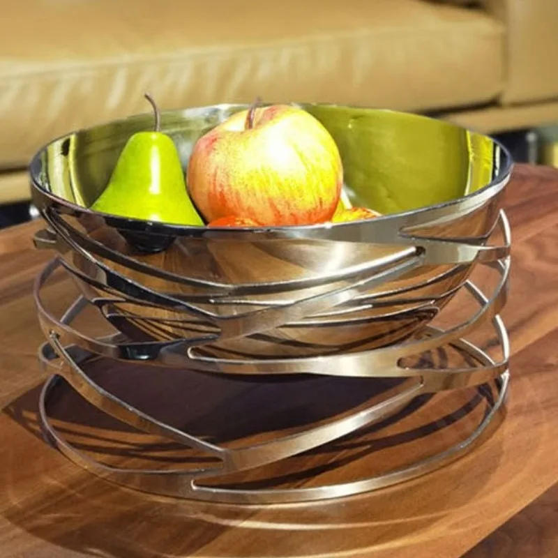 Description Picture 3 of itemModern Hollow Stainless Steel Round Fruit Plate Household Living Room Table Storage Plate Desktop Decorative Tray Ornament