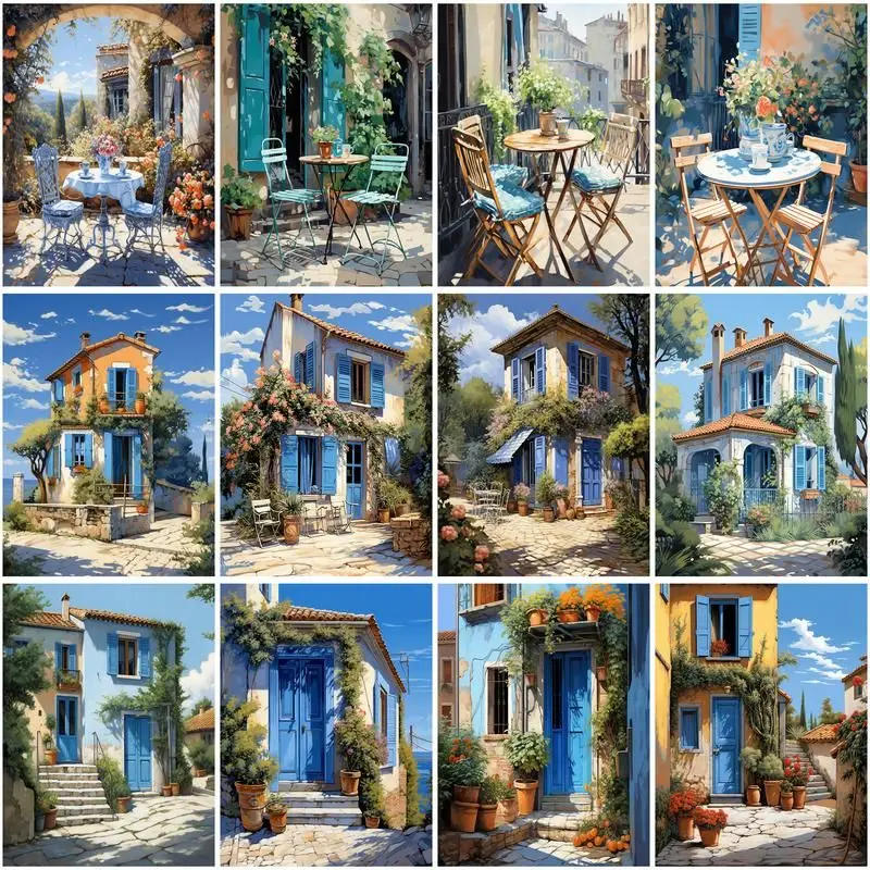 Description Picture 2 of itemCHENISTORY Coloring By Numbers House Landscape For DIY Gift Painting By Number Handpainted Canvas Modern Home Decor