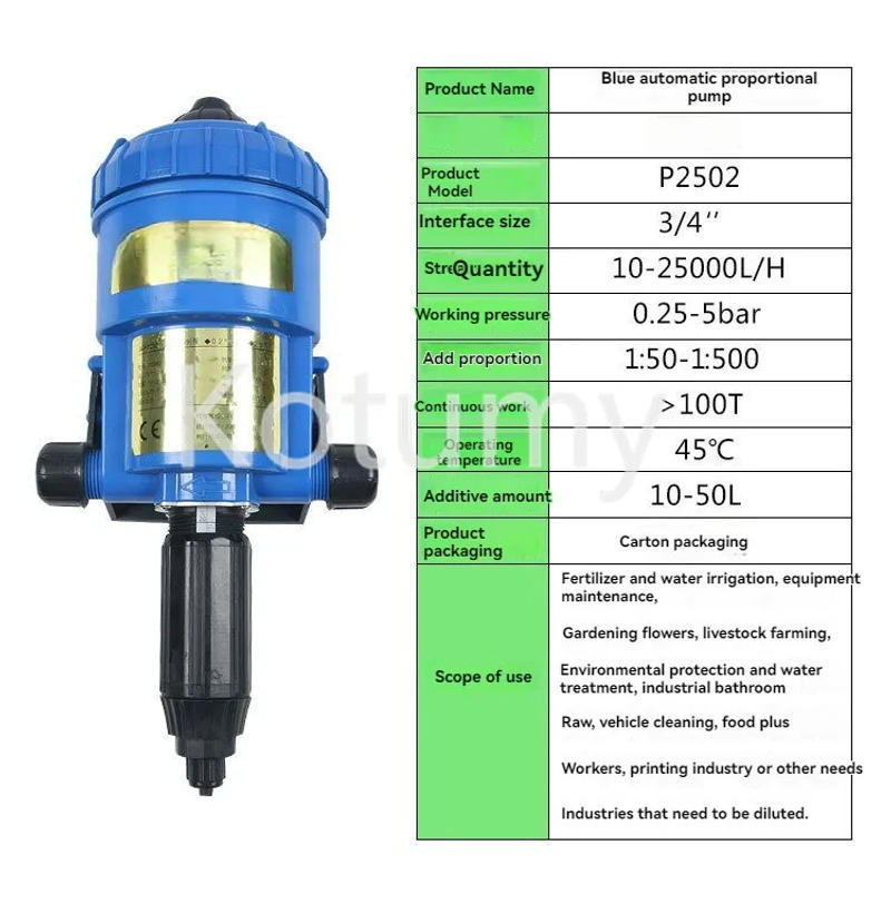 Description Picture 2 of itemProportionDosing Pump Irrigation Fertilizer Injector Water Driven Mix Fertilizer Application Equipment Liquid Chemical Doser