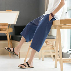 Summer Casual Pants, Men's Versatile Cotton Linen Loose Linen Pants, Korean Version Trend Capris Straight Leg Pants