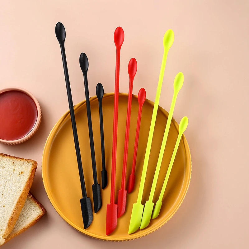 Description Picture 2 of itemCosmetic Bottle Silicone Mini Scraper Three Piece Set Baking Double End Two In One Spatula Jam Bottle Scraper Spoon Set