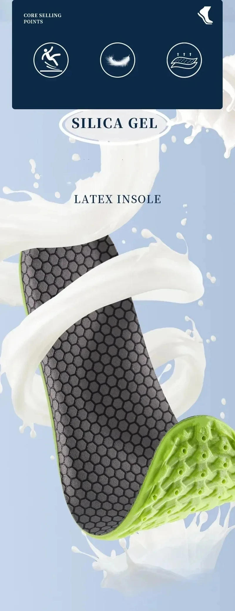 Description Picture 3 of item1 pair Soft breathable highly elastic sports insole Arch support orthotic insole Relieve leg fatigue insole Shoe accessories