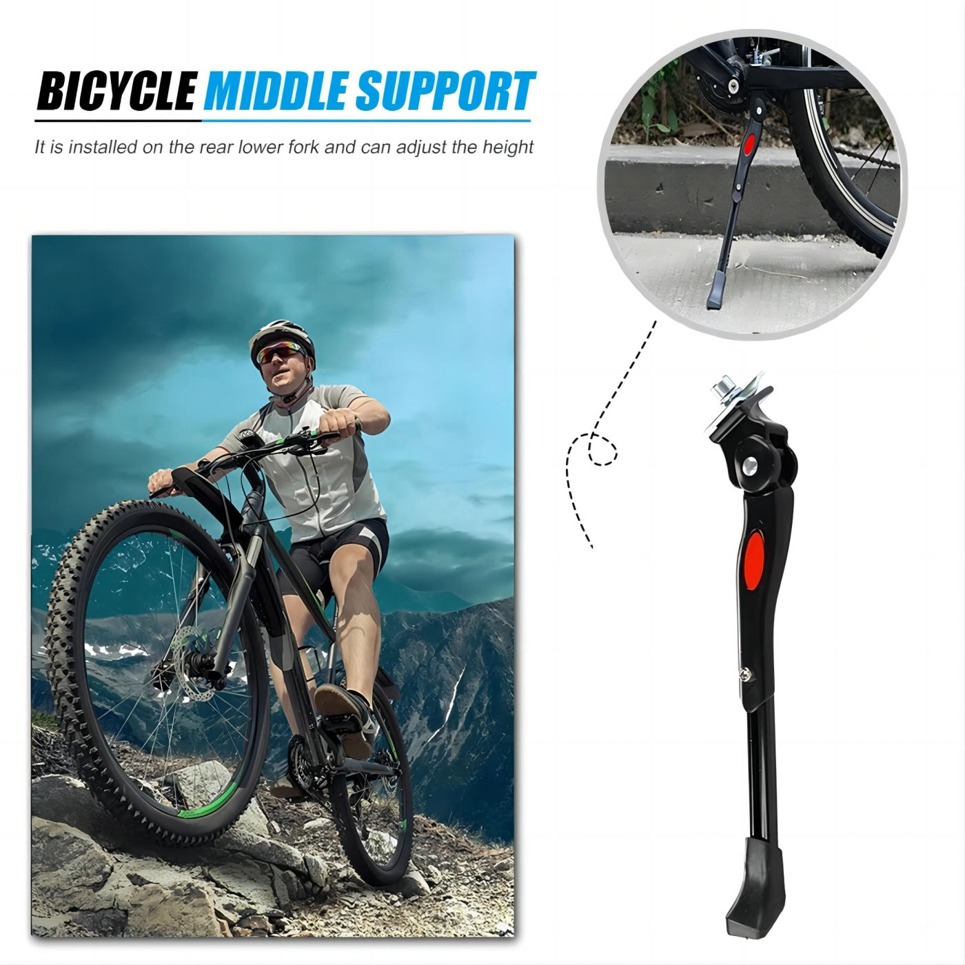 Description Picture 4 of itemUniversal Bicycle Kickstand Parking Rack, Adjustable Road Bike Kickstand, Side Kick Stand, Mountain Bike Foot Brace Support