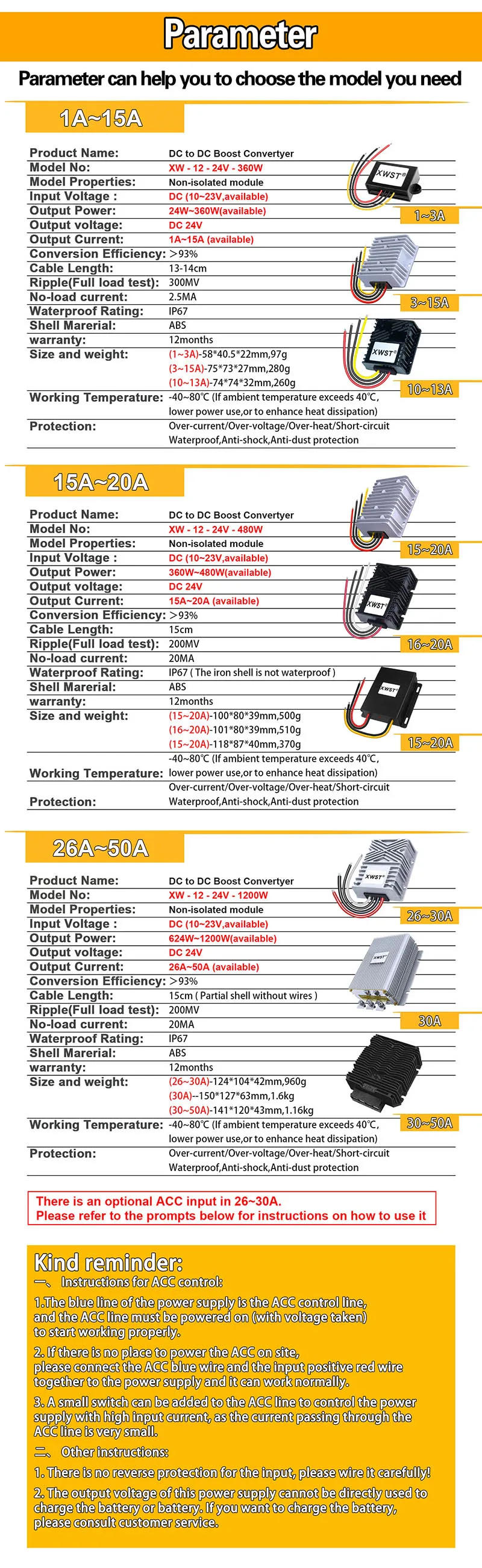 Description Picture 5 of itemPower Supply Converter 12V TO 24V Boost DC DC Voltage Regulator 1~50A Power Inverter Module For  Robot Monitor LED Car