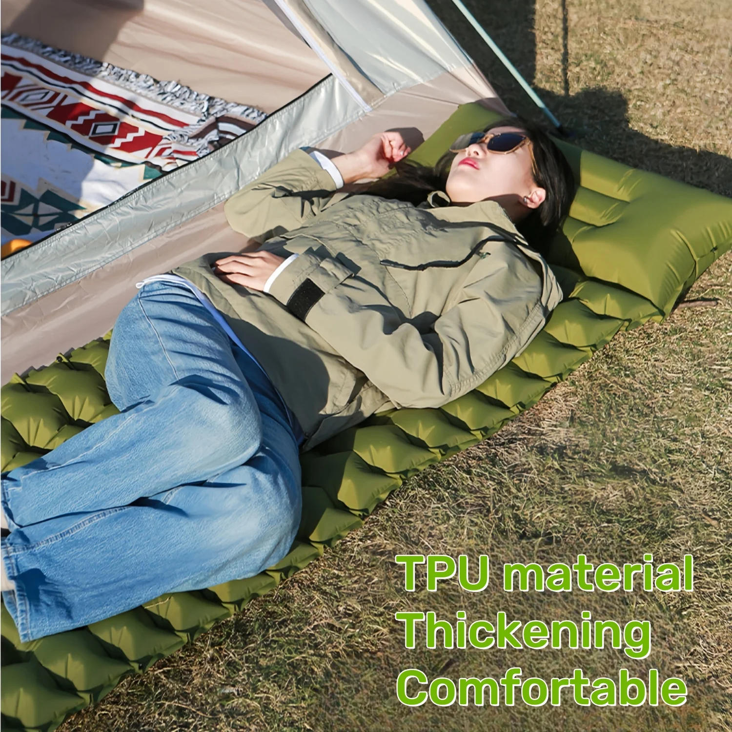Description Picture 4 of itemHigh Quality Outdoor Camping Inflatable Mattress Sleeping Pad with Pillows Ultralight Air Mat Built in Inflator Pump Hiking