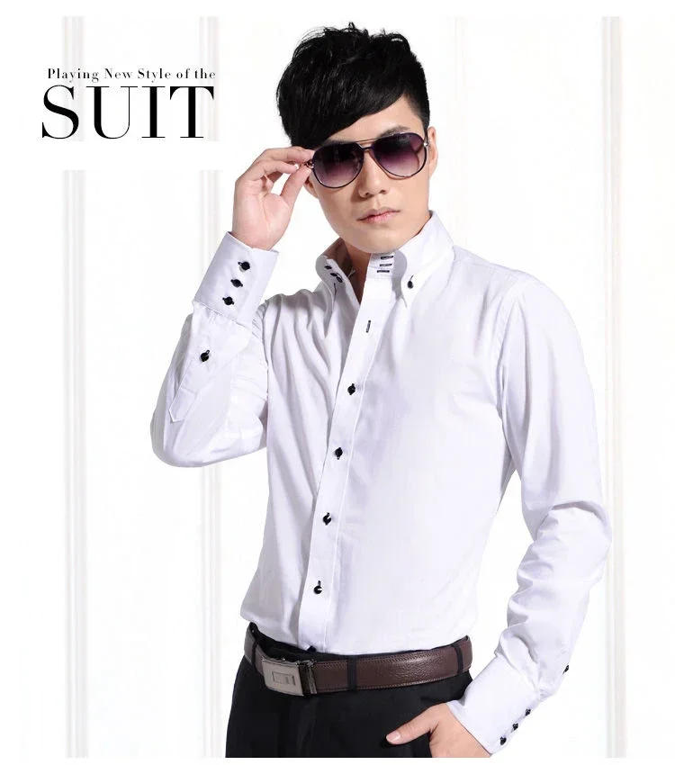 Description Picture 3 of itemMens Long Sleeve Dress Shirt Button-down Collared Formal Business Casual Shirt Korean Fashion Slim Fit Designer Shirts Black Red