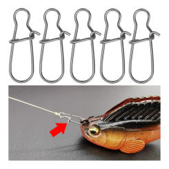 50pcs Fishing Swivel Connector Hooks Line Clip Lock Carabiners Stainless Steel Fishing Fastener Snaps Tools