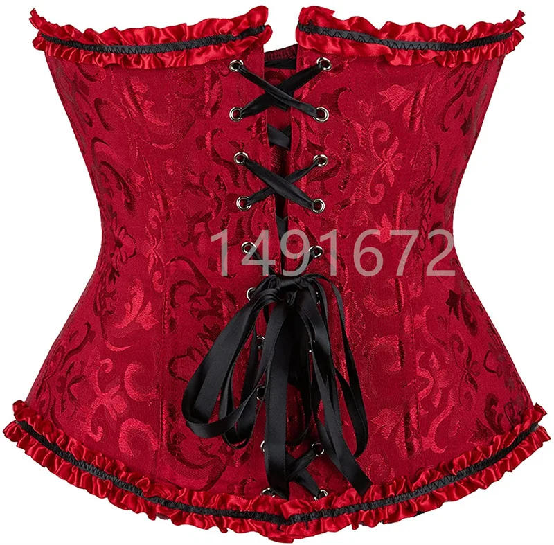 Description Picture 4 of itemCorset Top Plus Size Women Bustier Overbust Sexy Lace up Zipper Floral Lingerie Vintage Victorian Fashion Black Red DropShipping